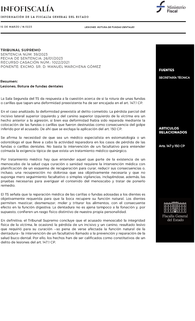 Lesiones. Rotura de fundas dentales