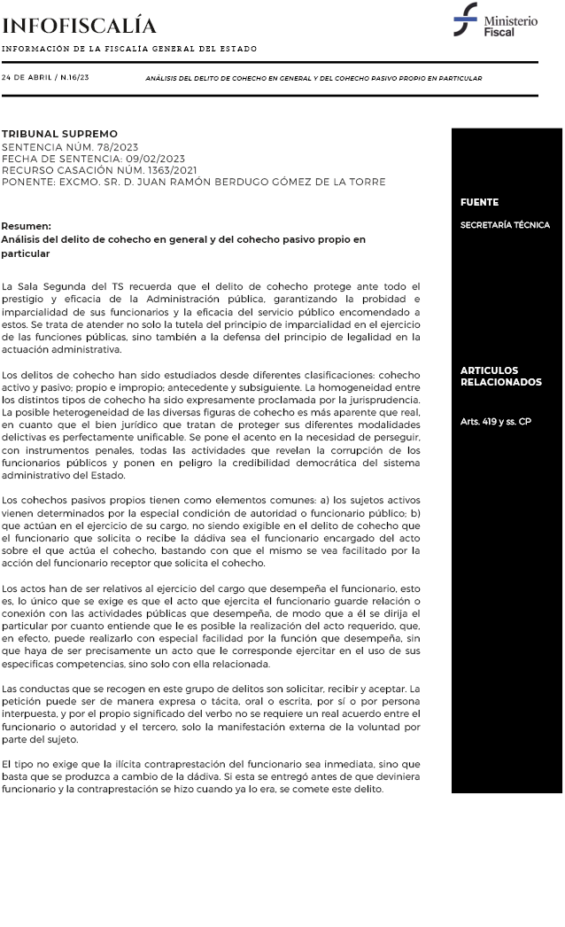Análisis del delito de cohecho en general y del cohecho pasivo propio en particular