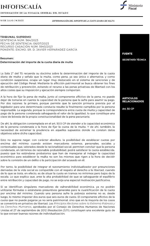 Determinación del importe de la cuota diaria de multa
