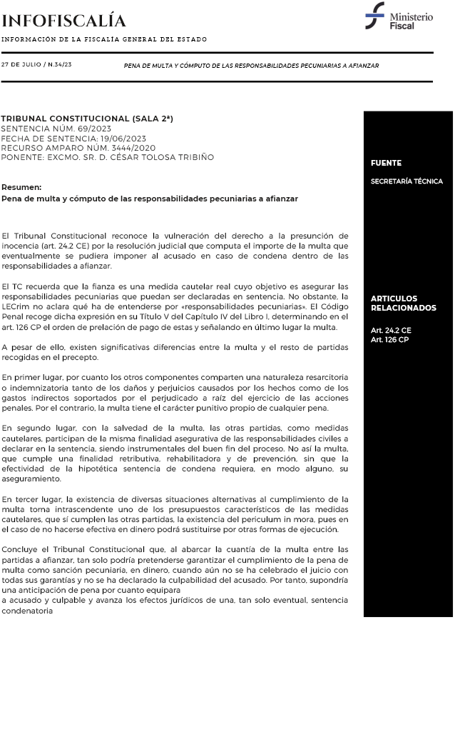 Pena de multa y cómputo de las responsabilidades pecuniarias a afianzar