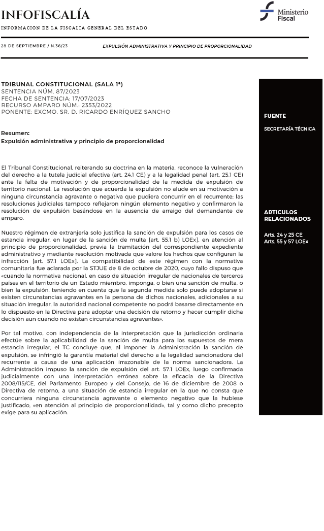 Expulsión administrativa y principio de proporcionalidad 