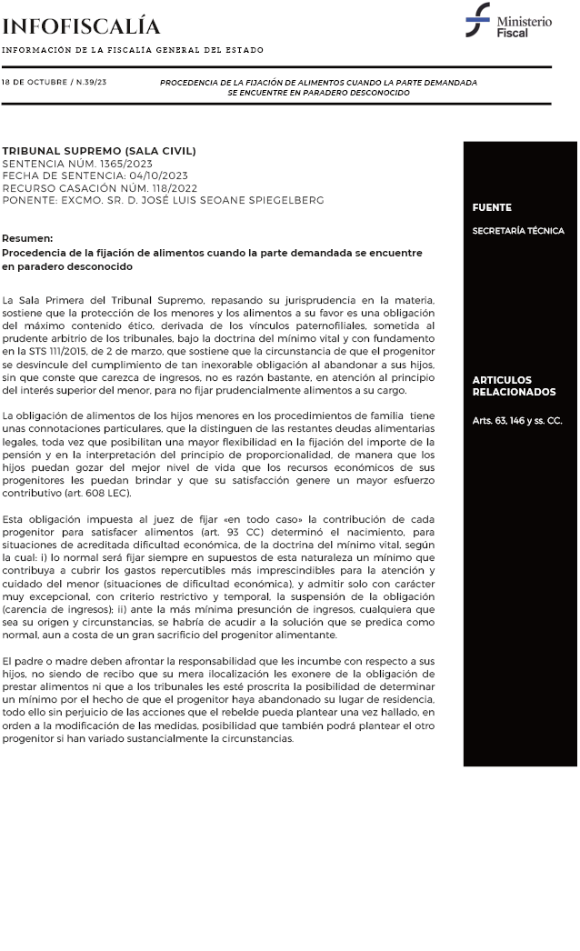 Procedencia de la fijación de alimentos cuando la parte demandada se encuentre en paradero desconocido