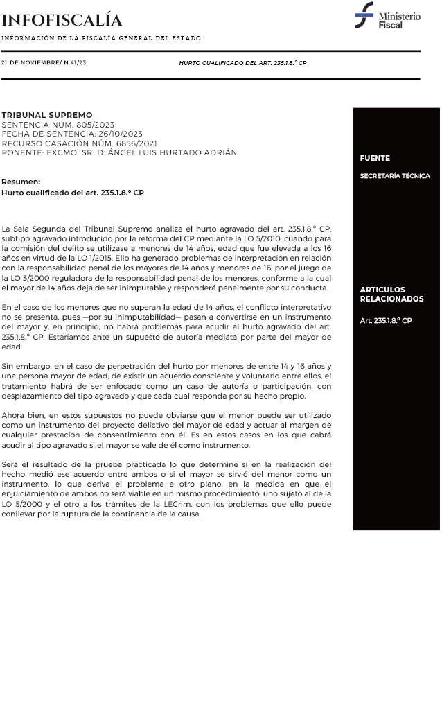 Hurto cualificado del art. 235.1.8.º CP