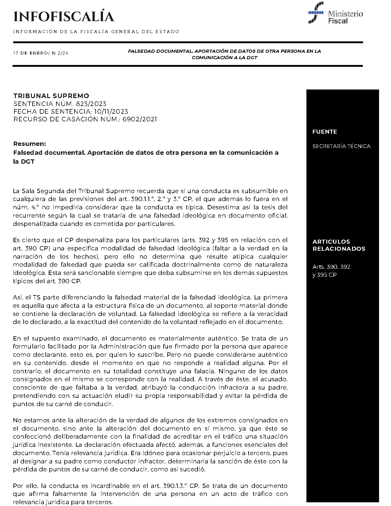 Falsedad documental. Aportación de datos de otra persona en la comunicación a la DGT
