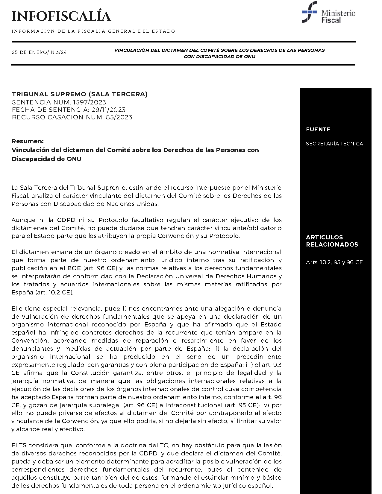 Vinculación del dictamen del Comité sobre los Derechos de las Personas con Discapacidad de ONU