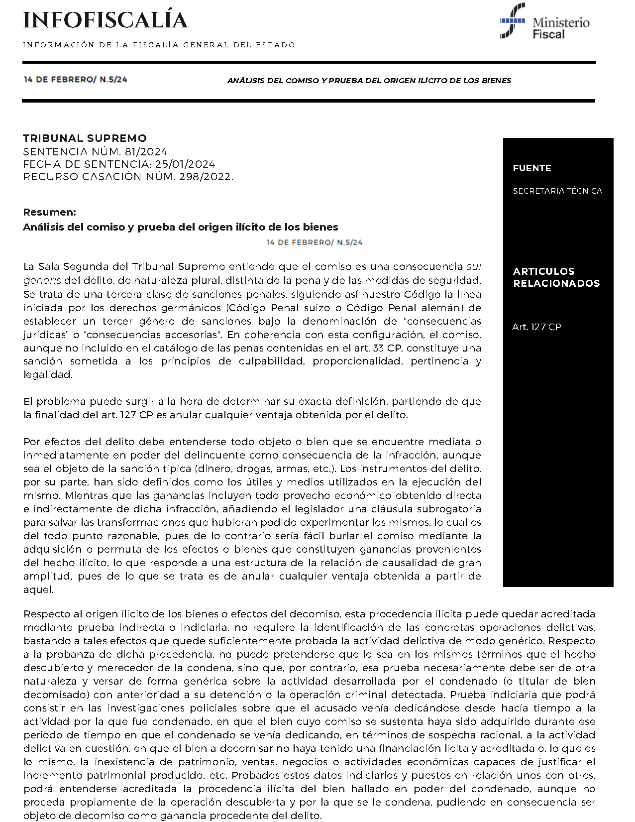Análisis del comiso y prueba del origen ilícito de los bienes