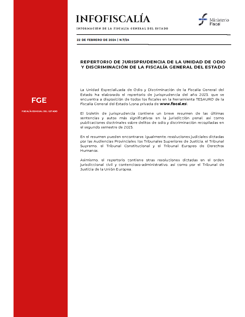 Repertorio de Jurisprudencia de la Unidad de Odio y Discrominación de la Fiscalía General del Estado