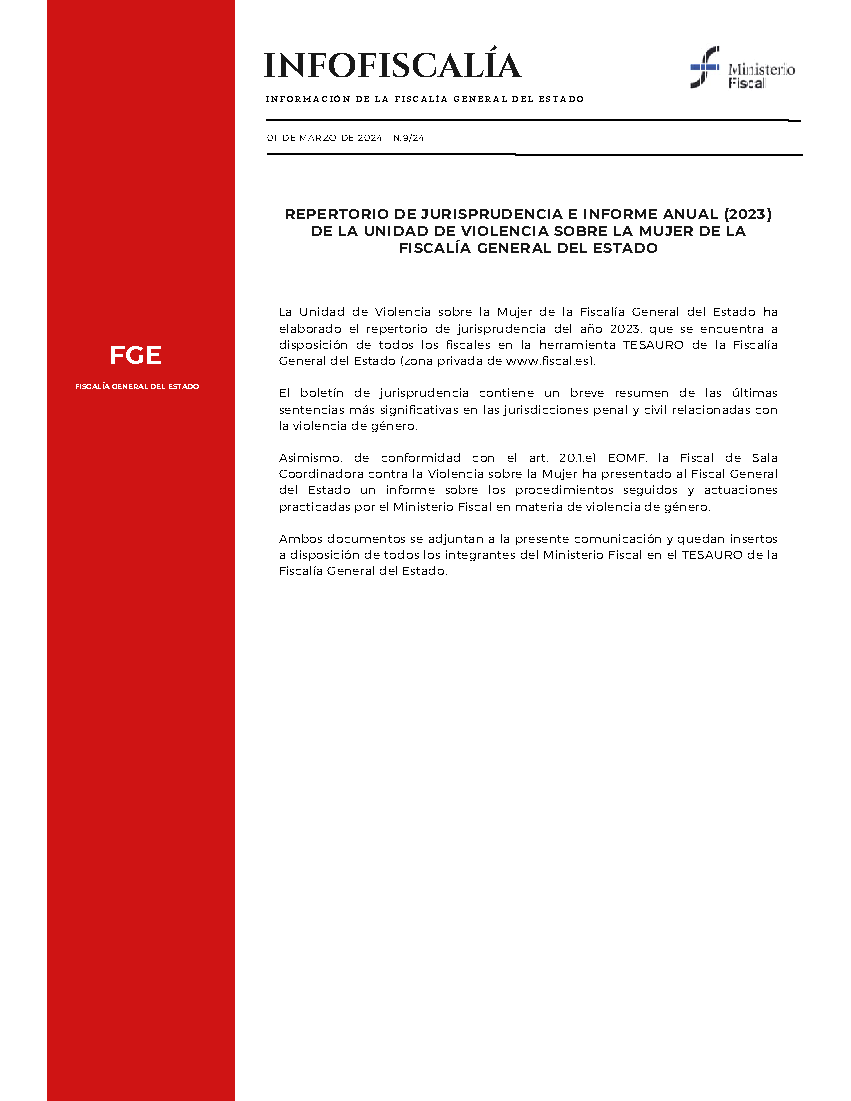 Repertorio de Jurisprudencia e Informe Anual (2023) de la Unidad de Violencia sobre la Mujer de la Fiscalía General del Estado