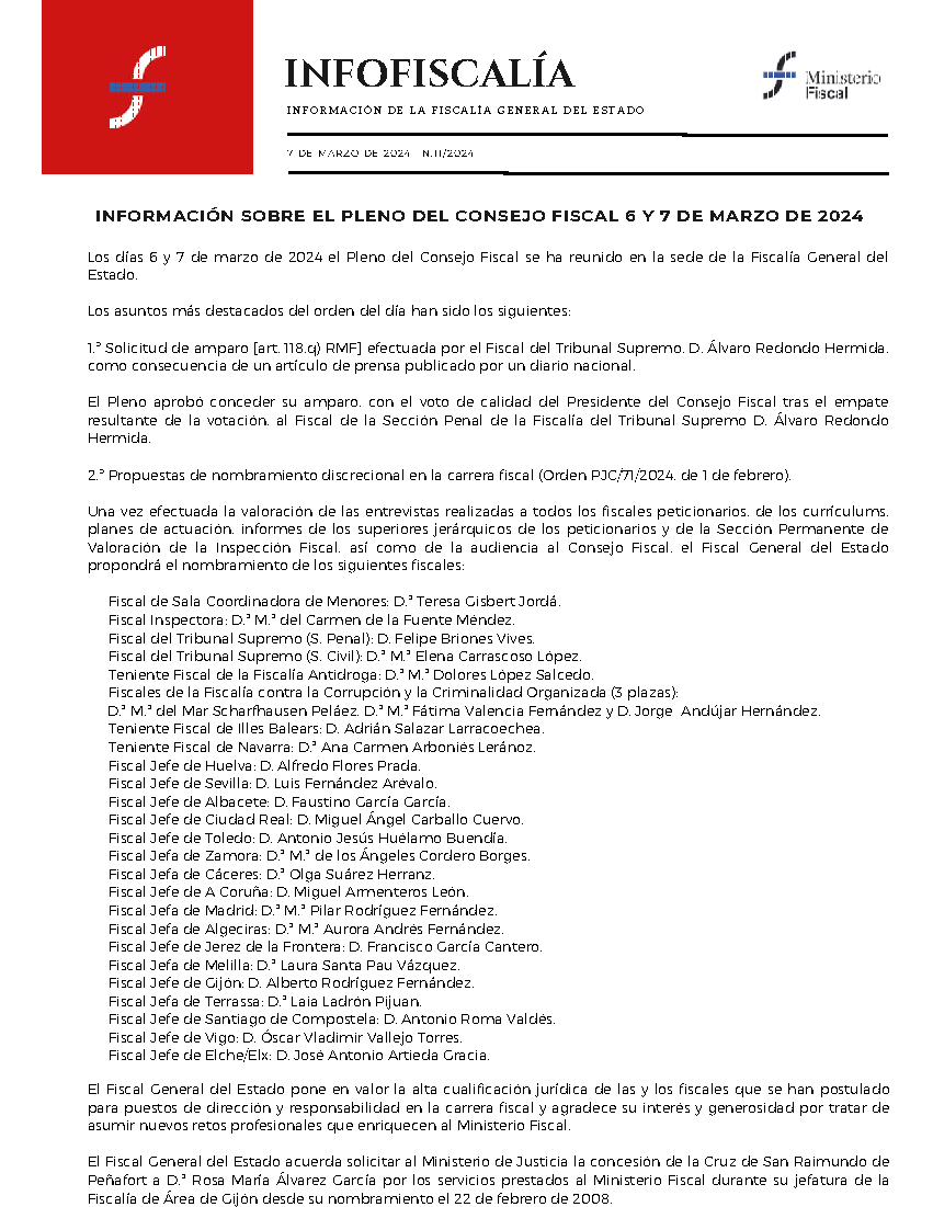 Información sobre el Pleno del Consejo Fiscal 6 Y 7 DE marzo de 2024