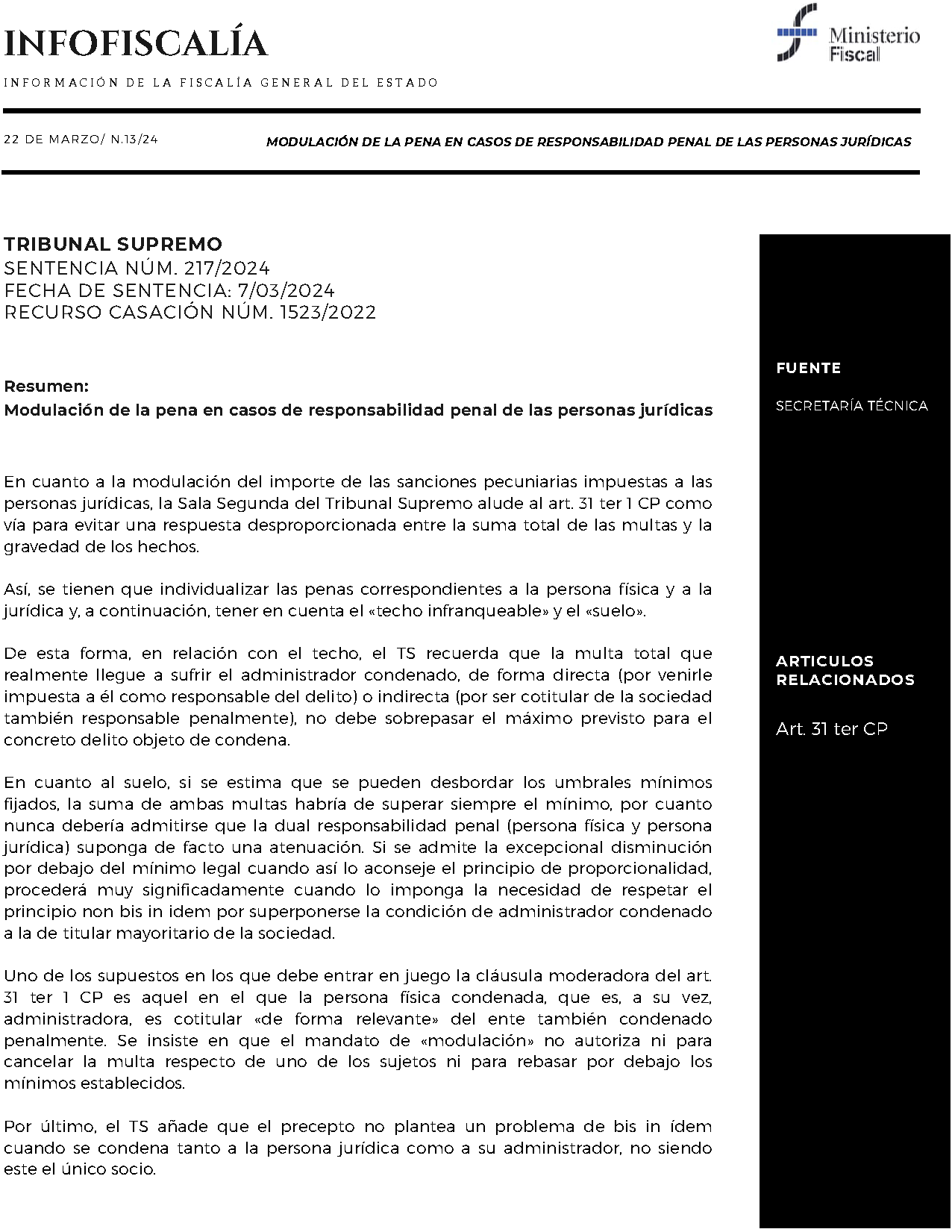 Modulación de la pena en casos de responsabilidad penal de las personas jurídicas