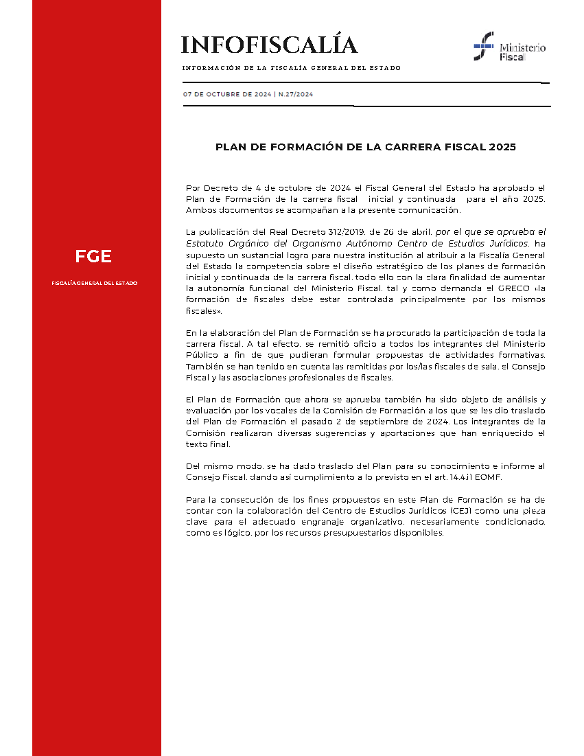 Plan de formación de la carrera fiscal 2025