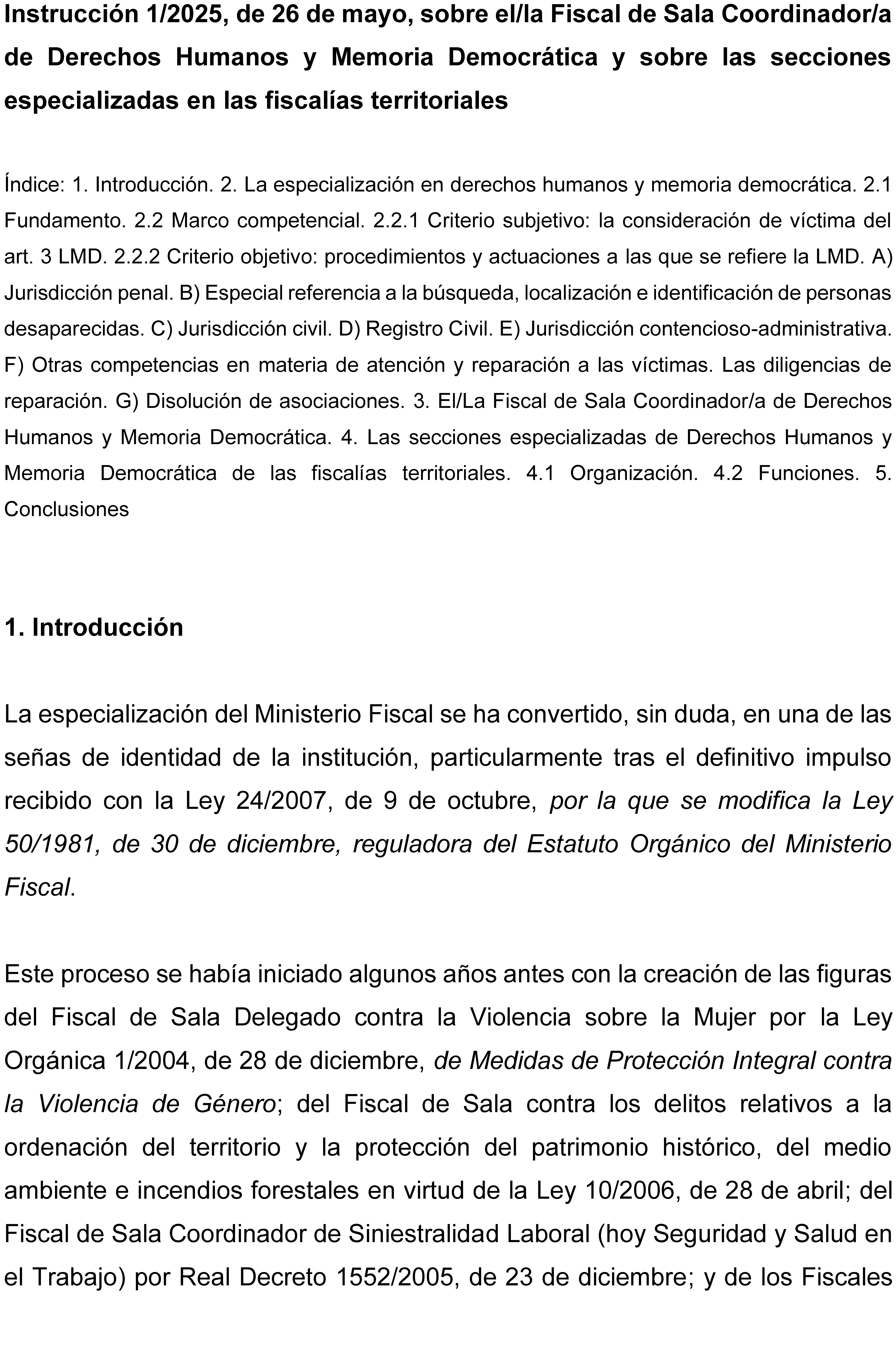 Instrucción 1/2025, de 26 de mayo